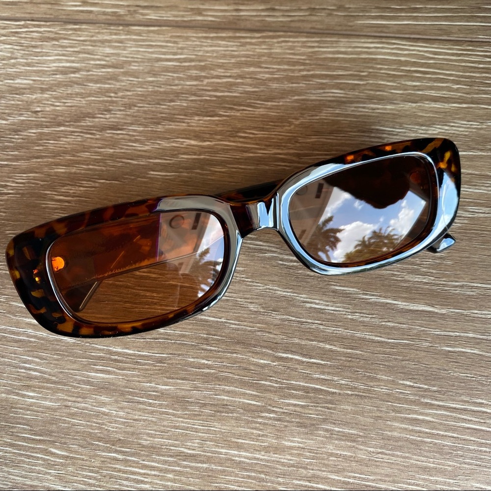 Rectangle Brown Tortoise Shell Acrylic Sunglasses - image 3